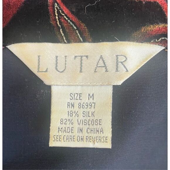 Velvet Silk Blend Floral Jacket Mandarin Collar Frog Clos Sz M Vintage Lutar - Picture 8 of 8